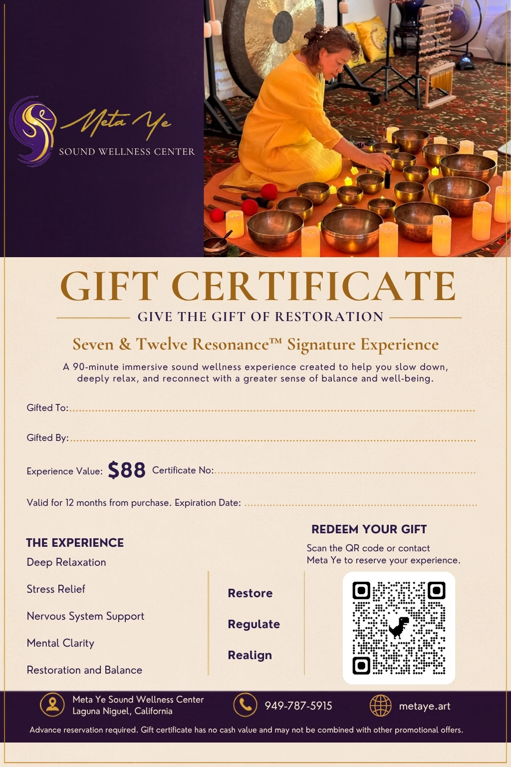 Meta Ye Gift Certificate for the Seven & Twelve Resonance™ Signature Experience